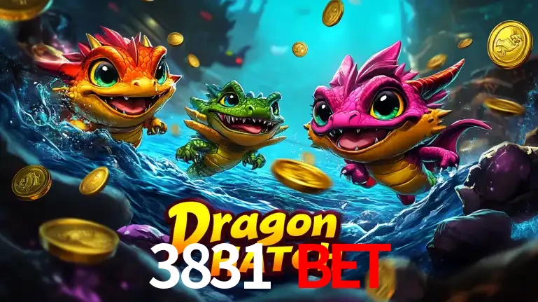 Arte promocional do jogo Dragon Hatch com três adoráveis dragões bebês nadando entre moedas de ouro, um dos slots mais divertidos para jogar no cassino 3831 bet.